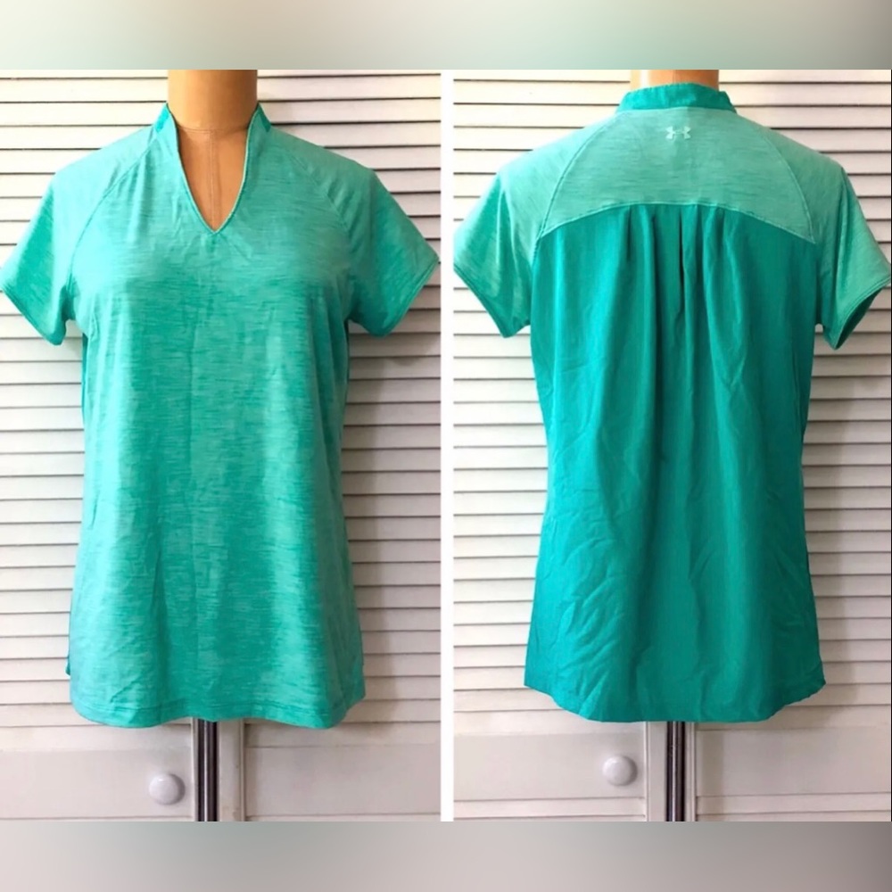 Under Armour Womens Top Small Green Short Sleeve Activewear Golf Tennis Shirt